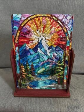 Vibrant Mountain Sunrise Mosaic Art Flipable Mirror - Multicolor